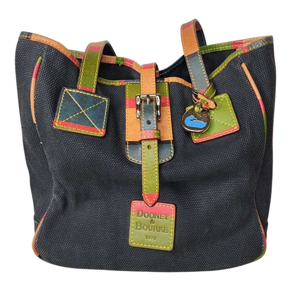 Dooney & Bourke Black Tote with Multicolor Trim
